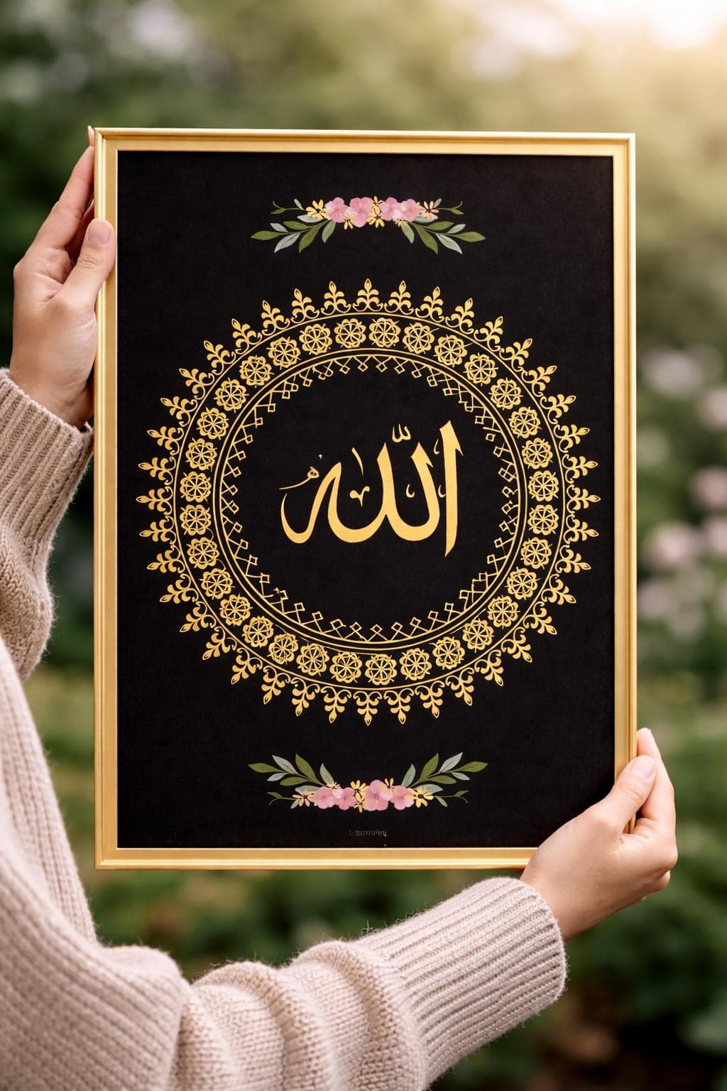 Allah Islamic Wall Art Printable, Black Gold Arabic Calligraphy, A4 PDF