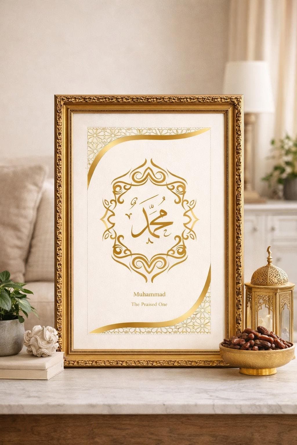 Muhammad Islamic Wall Art Printable, Gold Arabic Calligraphy, Prophet Muhammad Name, Muslim Home Decor, Digital Download