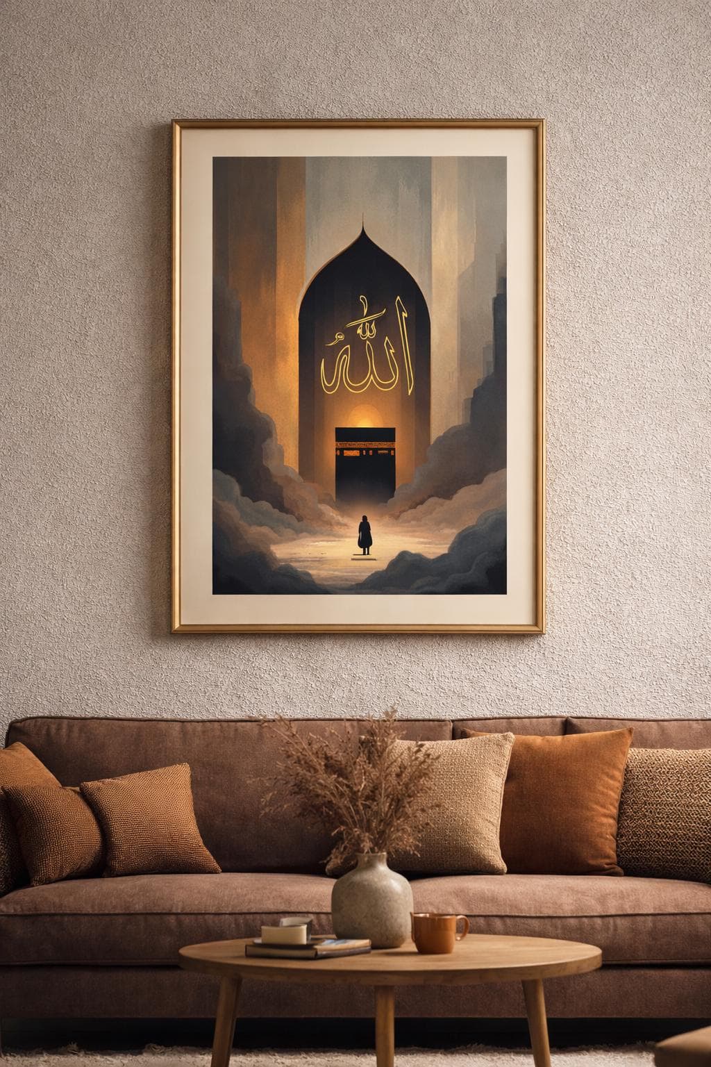 Allah Name Islamic Wall Art, Kaaba Light, Spiritual Muslim Home Decor Print - image 4