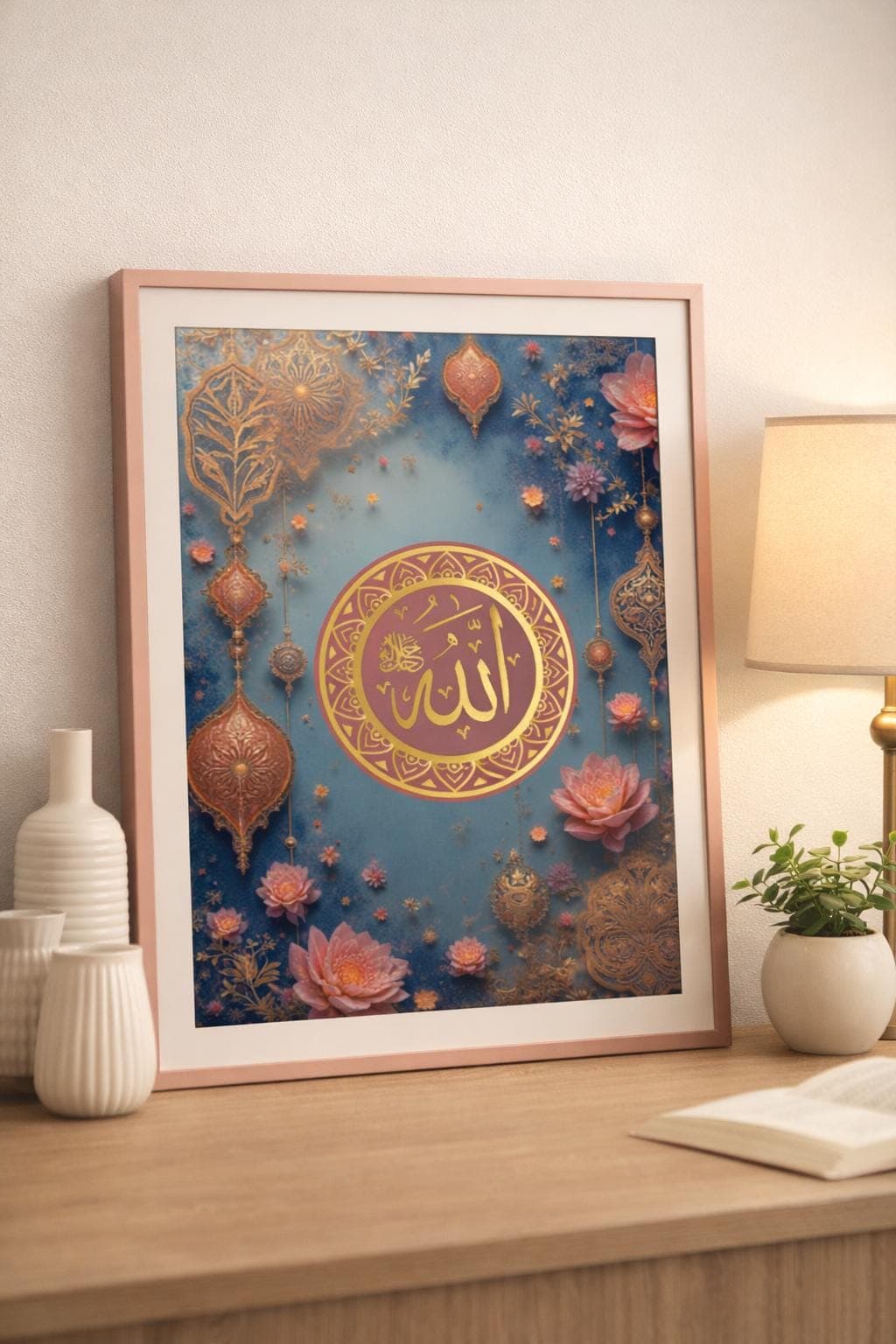 Allah Name Islamic Wall Art A4 Printable, Floral Gold Calligraphy, Muslim Home Decor - image 3