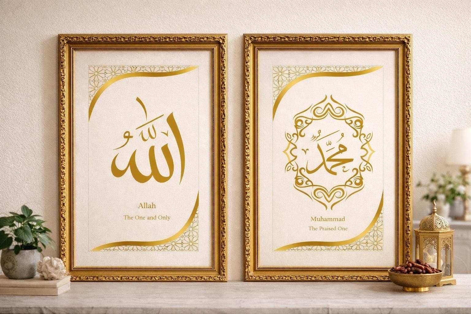 Islamic Wall Art Set, Allah Muhammad Calligraphy, Muslim Home Decor, Digital Download