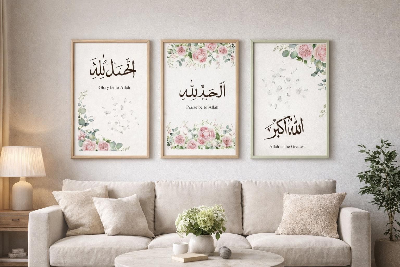 Set of 3 Floral Islamic Wall Art Prints, SubhanAllah Alhamdulillah Allahu Akbar - image 3