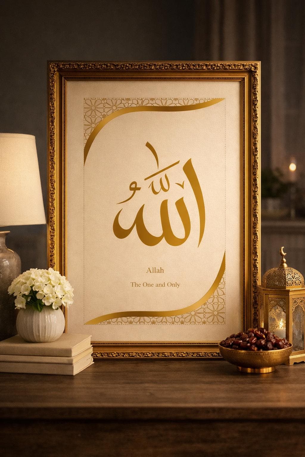 Allah Islamic Wall Art Printable, Gold Arabic Calligraphy, Allah Name, Muslim Home Decor, Islamic Digital Download