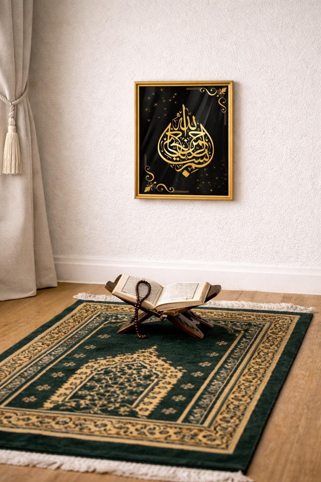 Bismillahirrahmanirrahim Islamic Wall Art, Gold Arabic Calligraphy, A4 Printable Muslim Home Decor
