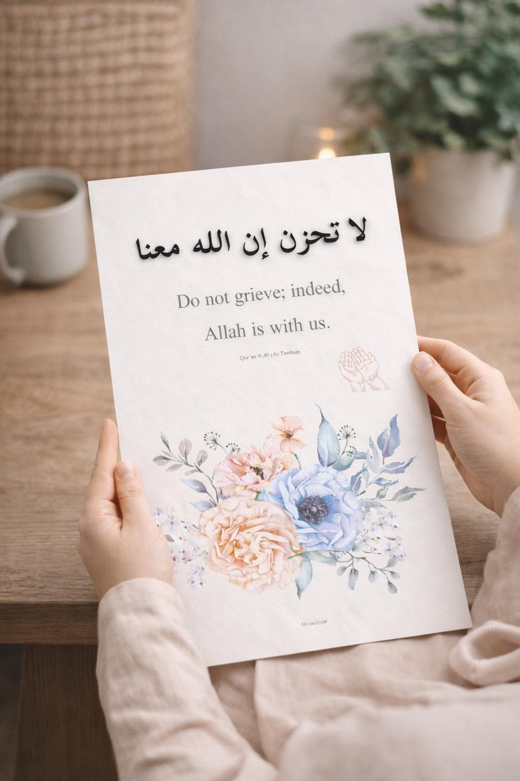 La Tahzen Quran Verse Wall Art Printable, Do Not Grieve, Floral Islamic A4 PDF - image 4