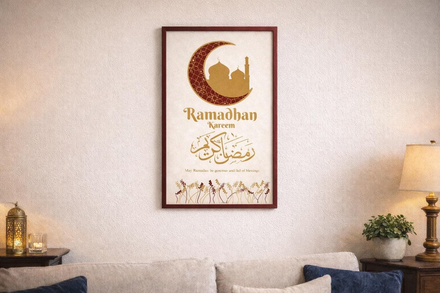 Ramadan Kareem Wall Art Printable, Gold Burgundy Islamic Decor, A4 Digital Download - image 4
