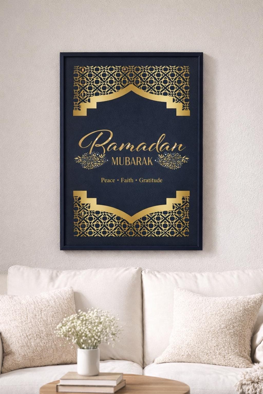 Ramadan Mubarak Wall Art, Gold Navy Islamic Decor, Printable A4 Poster - image 4
