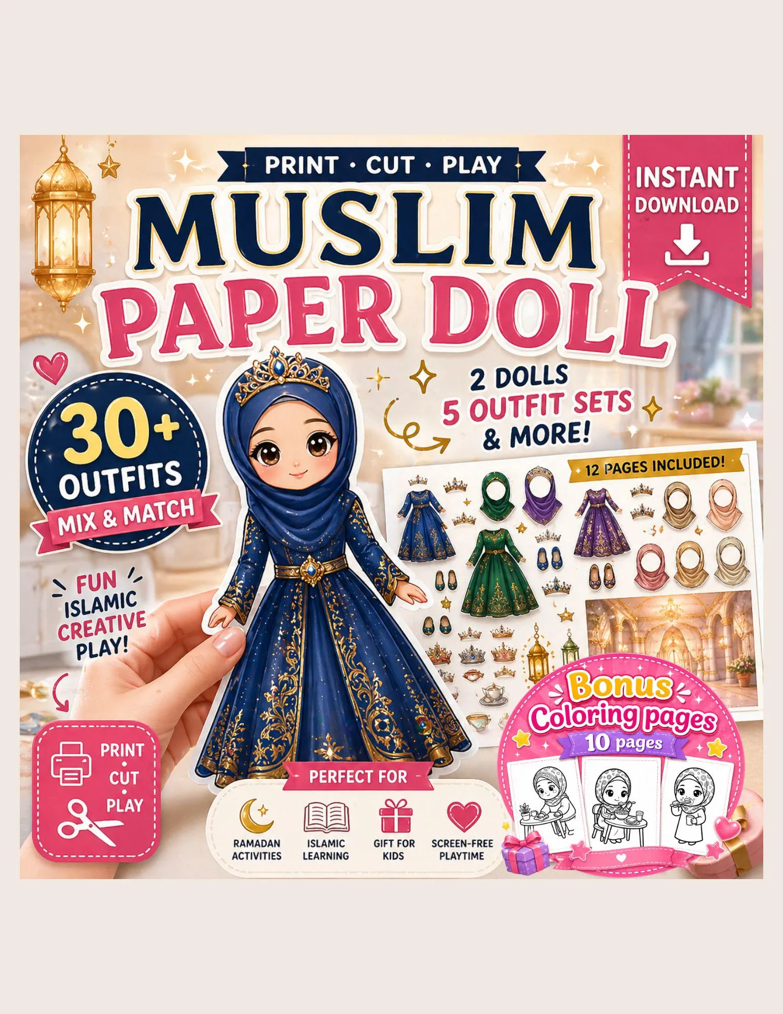 Muslim Paper Doll Printable, Islamic Princess Dress Up, Kids Activity PDF, Ramadan Toy, Hijab Doll Set, Instant Download