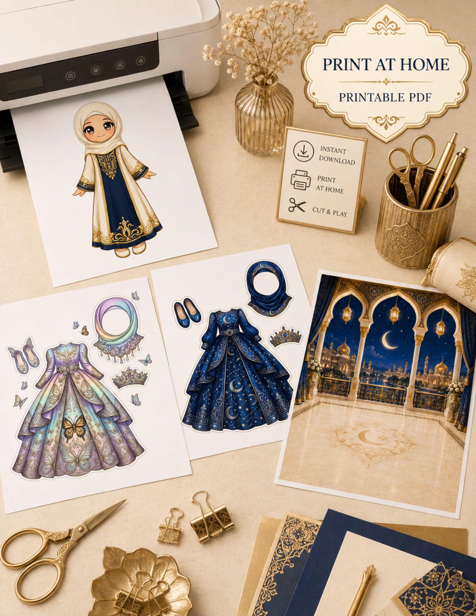 Muslim Princess Activity Book Printable, Paper Dolls, Dress Up, Coloring, 70+ Pages, Digital PDF - image 5