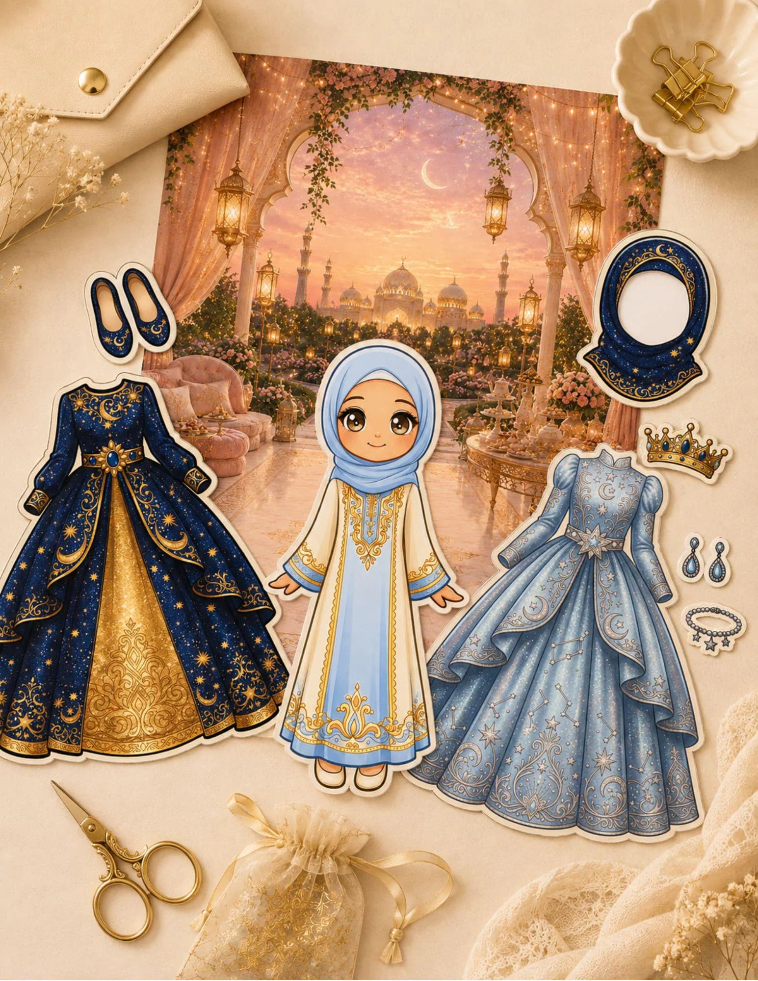 Muslim Princess Paper Doll Printable, Hijab Dress Up Activity, 25 Outfits, Digital PDF - image 4