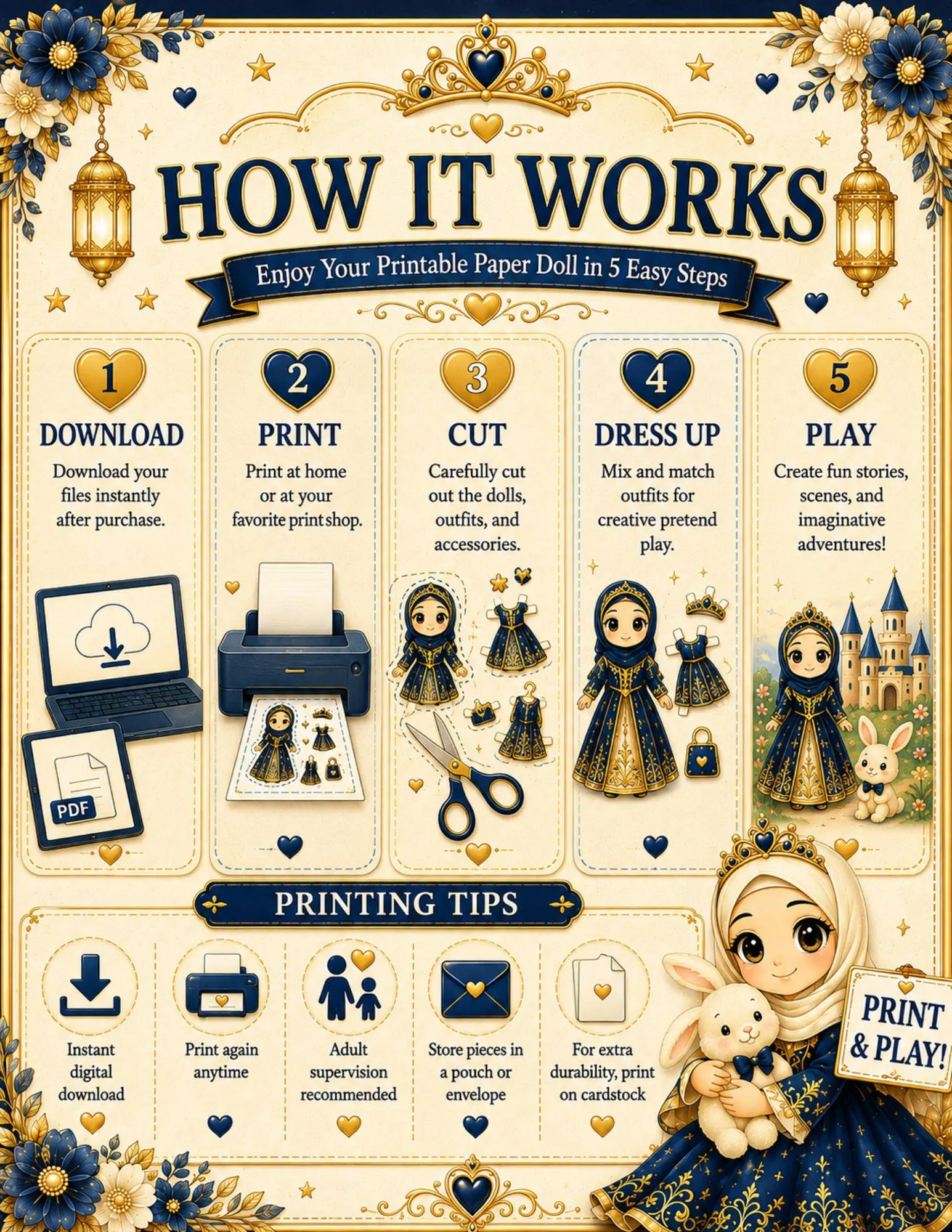 Muslim Princess Activity Book Printable, Paper Dolls, Dress Up, Coloring, 70+ Pages, Digital PDF - image 4