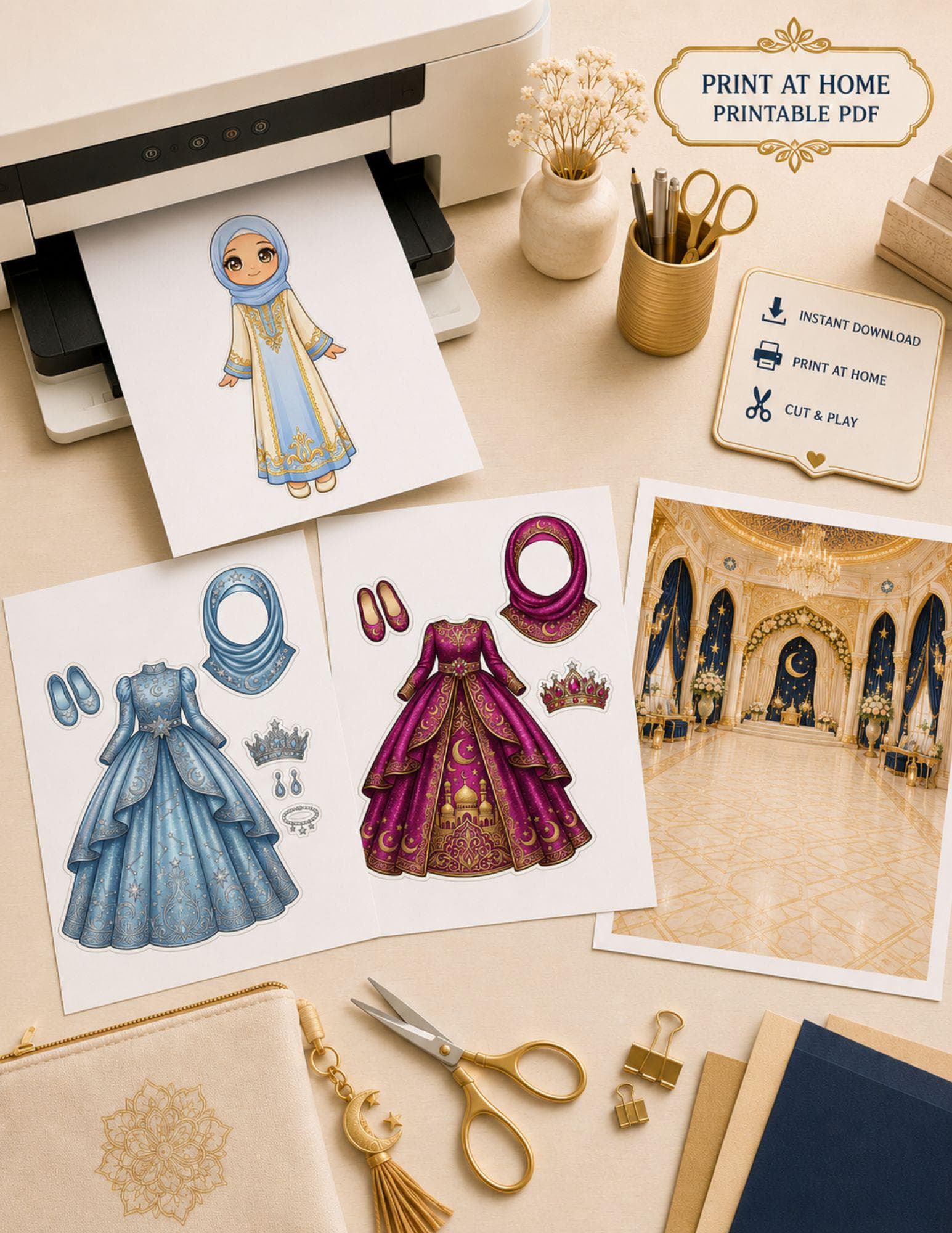 Muslim Princess Paper Doll Printable, Hijab Dress Up Activity, 25 Outfits, Digital PDF - image 5