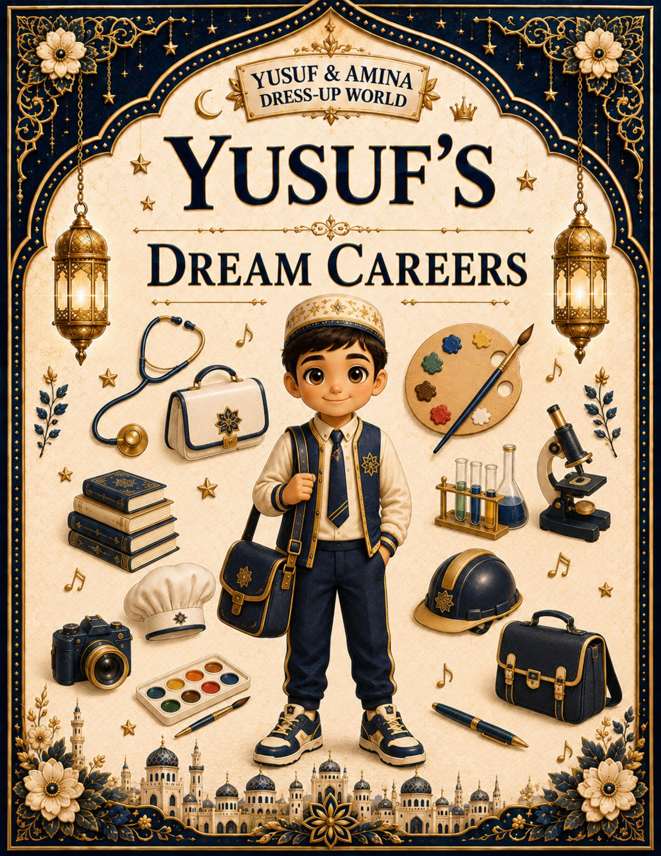 Muslim Boy Career Paper Doll Printable, Yusuf Dream Careers Dress Up, 25 Outfits, 70-Page Digital PDF
