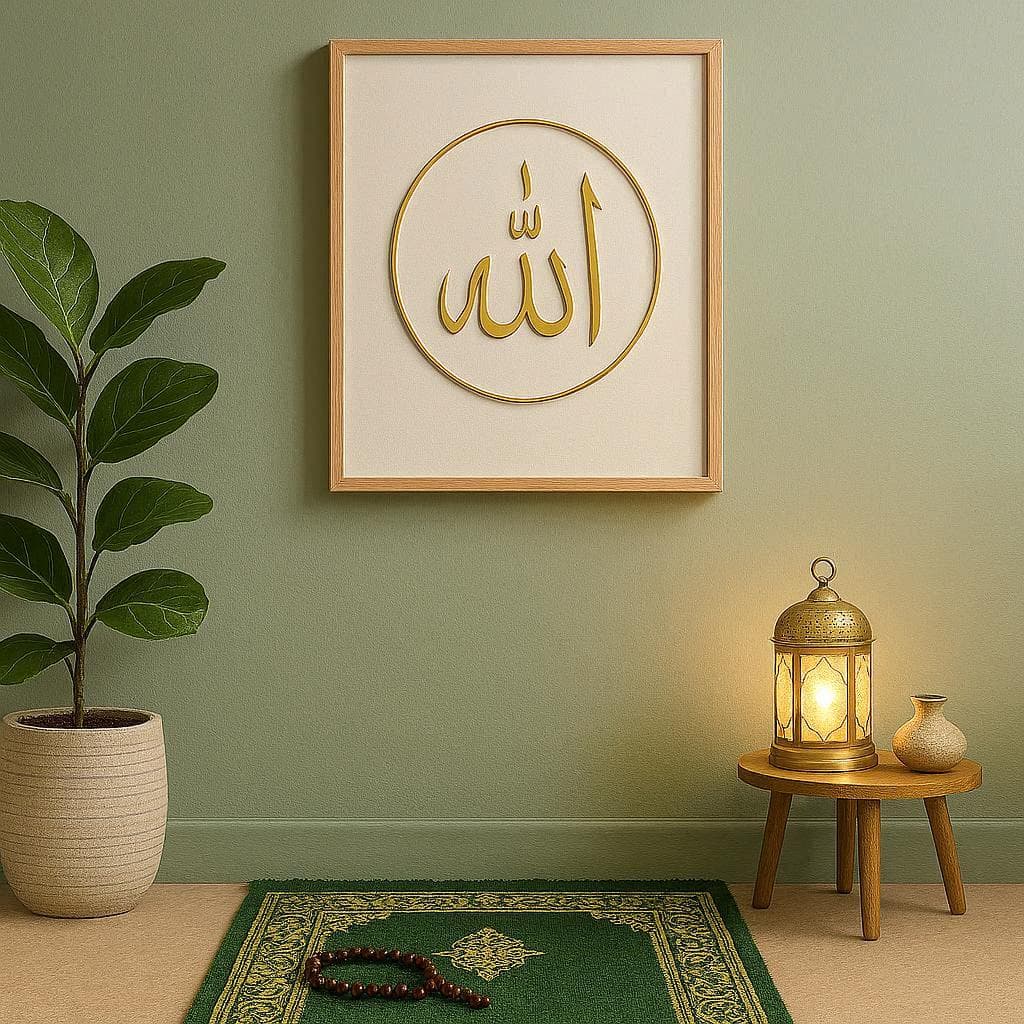Minimal Gold Allah Wall Art Printable – Elegant Islamic Calligraphy for Modern Muslim Homes