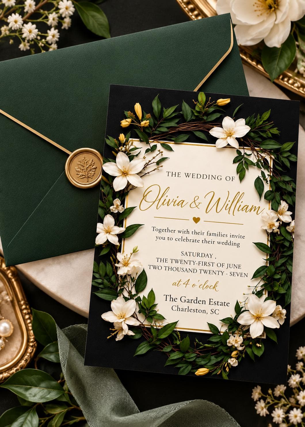 Handmade Floral Wedding Invitation Template, Editable Canva Printable - image 3