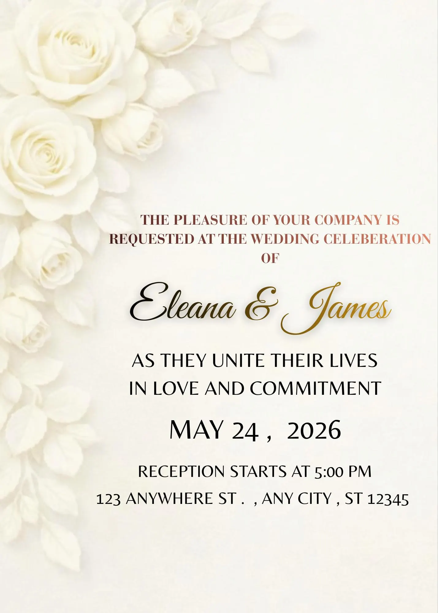 White Rose Wedding Invitation Template, Elegant Floral Invite (Digital Download) - image 4