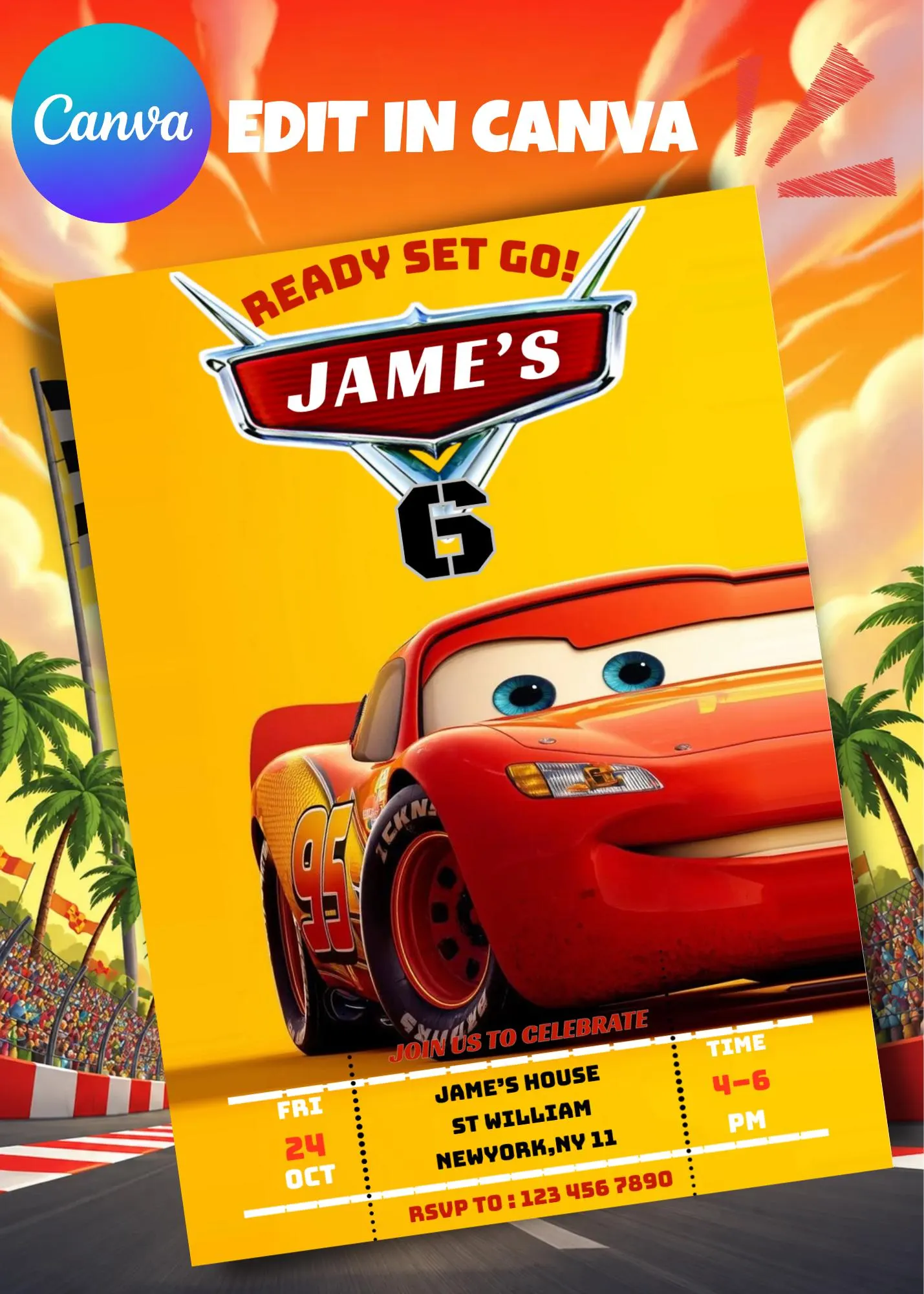 Handmade Cars 6th Birthday Invitation, Editable Kids Party Template