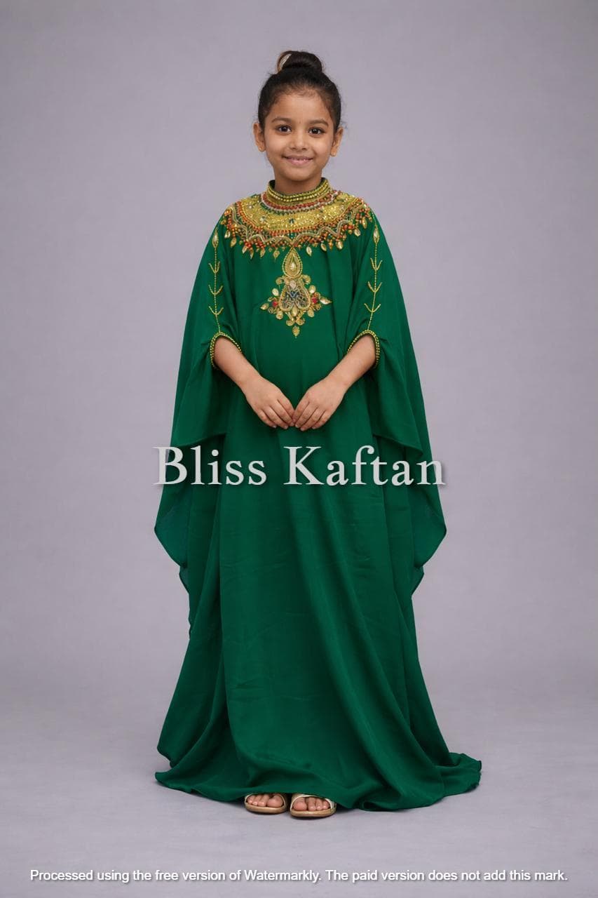 Kids Moroccan Kaftan Dress | Dubai Style Girls Abaya | Embellished Eid Outfit - image 5