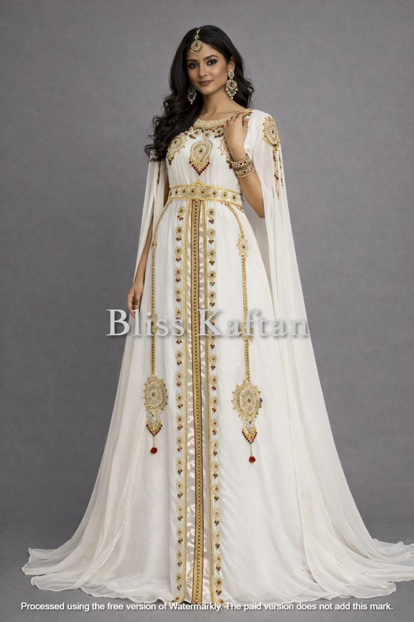 Moroccan Beaded Kaftan Maxi Dress with Hijab – Georgette Party Wear Gown - image 3