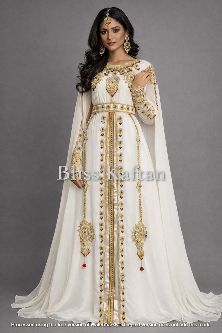 Moroccan Beaded Kaftan Maxi Dress with Hijab – Georgette Party Wear Gown - image 5