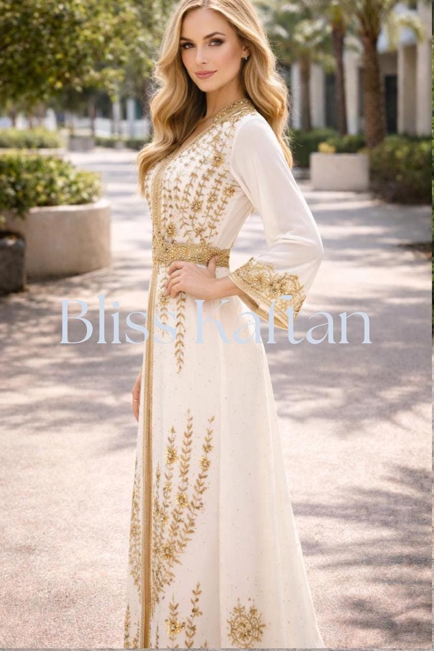 Handmade Beaded Kaftan Dress, Luxury Georgette Dubai Style - image 4