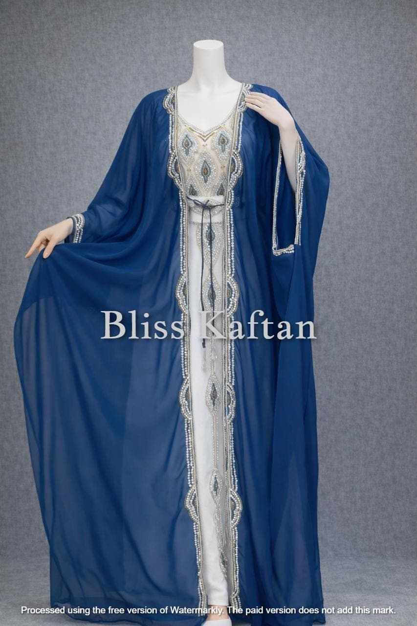 Beaded Georgette Abaya Kaftan – Flowing Arabic Maxi Dress with Hijab - image 4