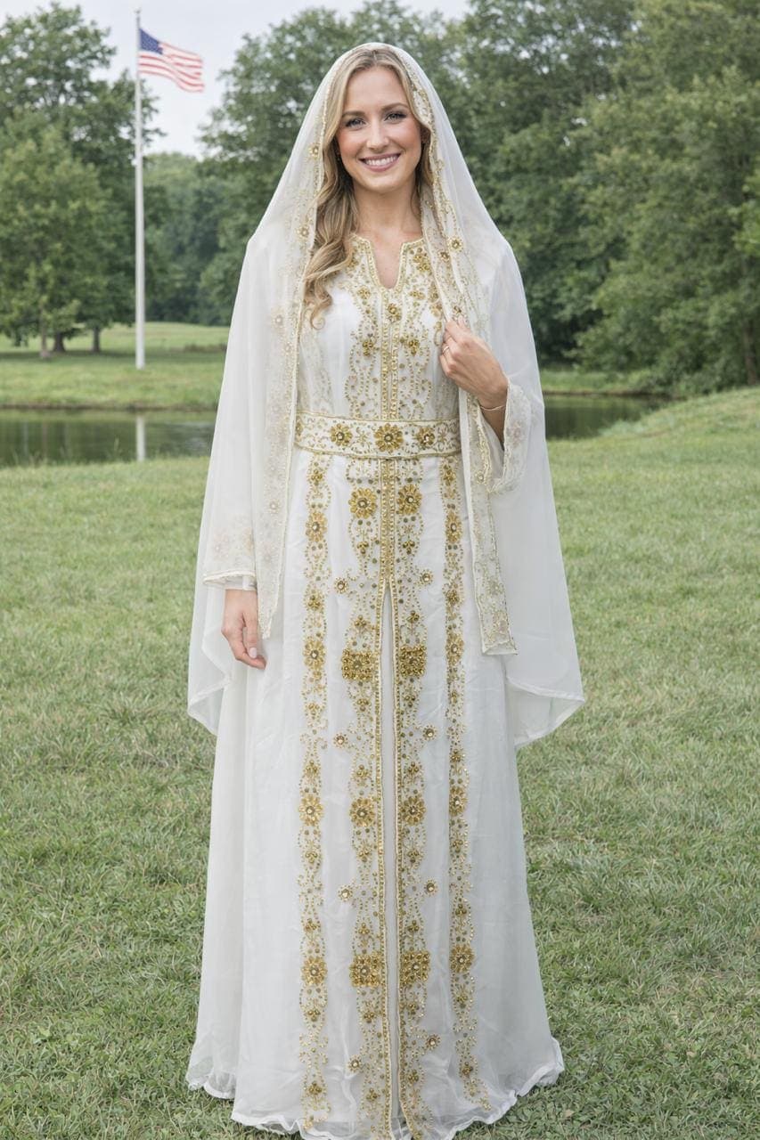 Handmade Beaded Kaftan Dress: Georgette Abaya with Hijab