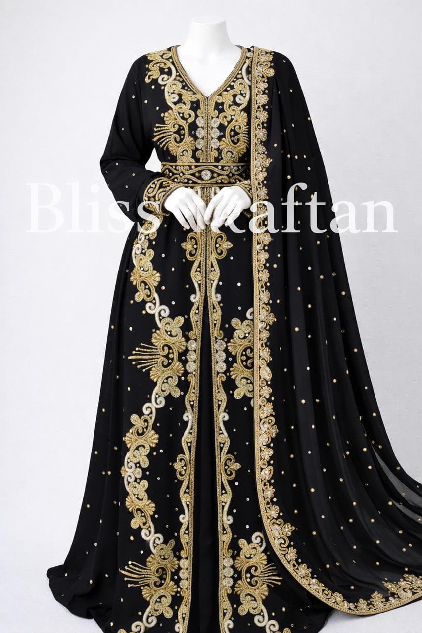 Handmade Beaded Kaftan Dress | Dubai Style Maxi Abaya with Hijab
