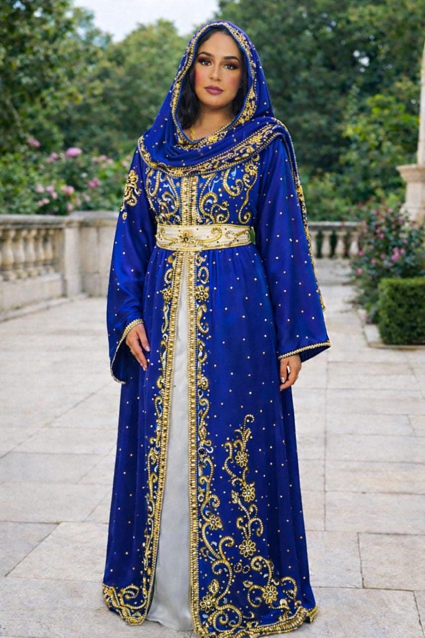 Handmade Beaded Kaftan: Elegant Georgette Abaya Dress with Hijab