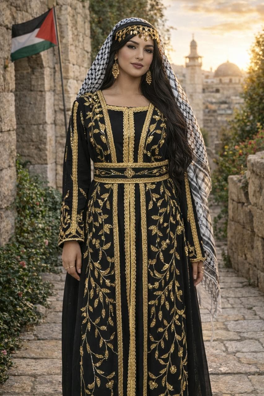 Elegant Black Moroccan Kaftan Abaya Dress With Gold Floral Embroidery - Modest Islamic Fashion - image 5