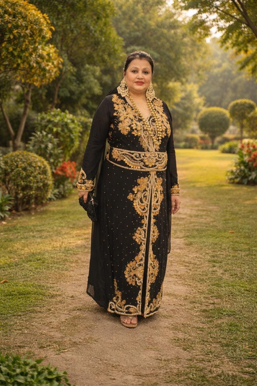Rhinestone Abaya Kaftan, Dubai Style Georgette Maxi Dress