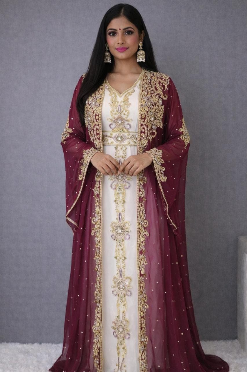 Beaded Dubai Kaftan Abaya – Modest Georgette Fashion Dress with Hijab