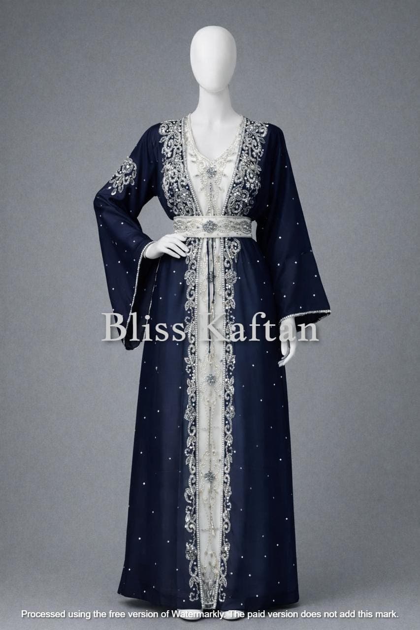 Handmade Beaded Georgette Kaftan Dress, Arabic Wedding Gown, Plus Size Kaftan Available