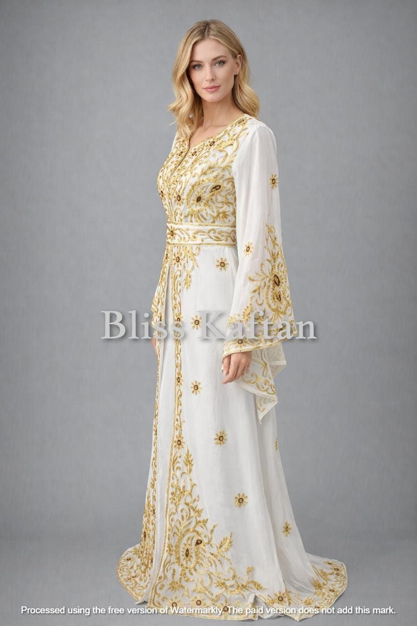 Embroidered Beaded Kaftan Maxi Dress, Arabic Wedding Gown, Georgette Fabric - image 4
