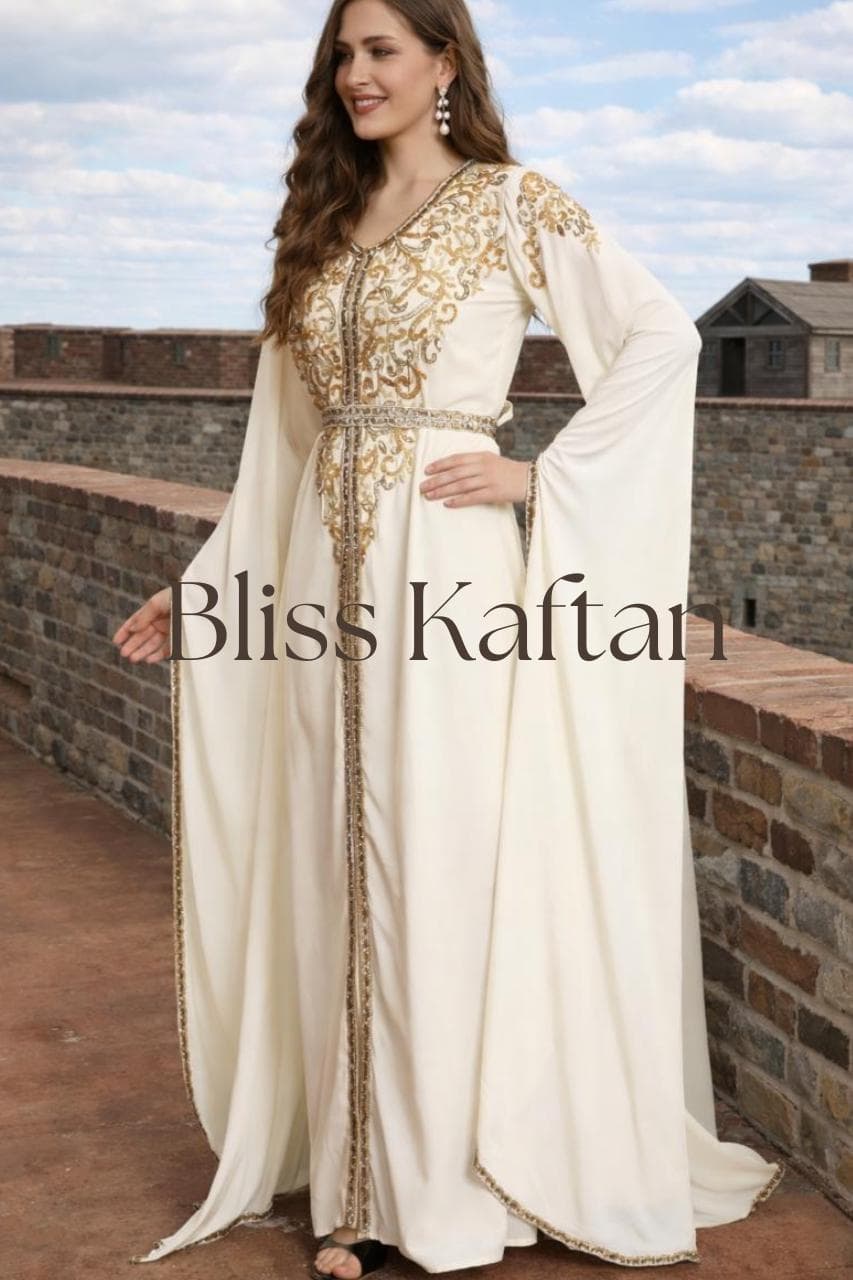 Ramadan Eid Beaded Kaftan Dress: Georgette Abaya with Hijab