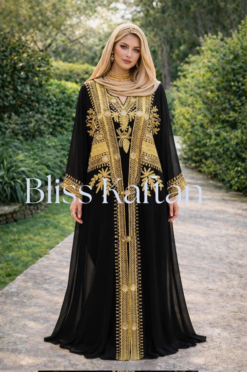 Handmade Beaded Moroccan Kaftan, Dubai Evening Dress