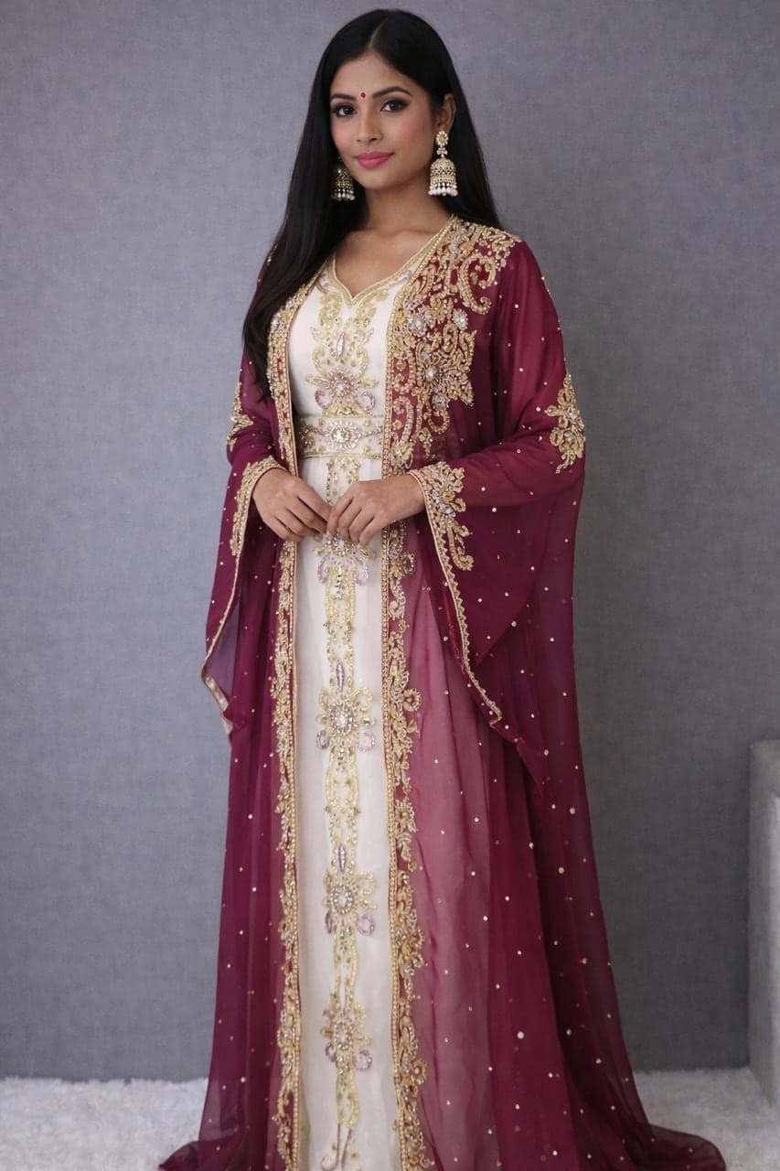 Beaded Dubai Kaftan Abaya – Modest Georgette Fashion Dress with Hijab - image 3
