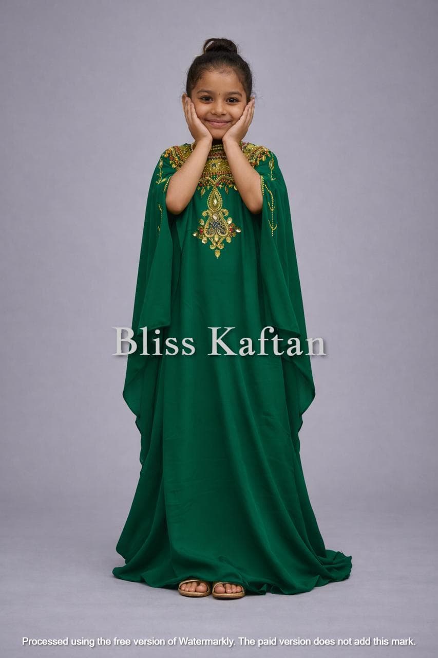Kids Moroccan Kaftan Dress | Dubai Style Girls Abaya | Embellished Eid Outfit - image 4