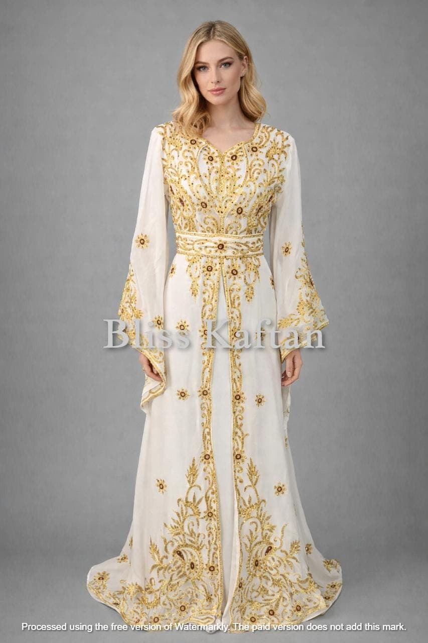 Embroidered Beaded Kaftan Maxi Dress, Arabic Wedding Gown, Georgette Fabric - image 5