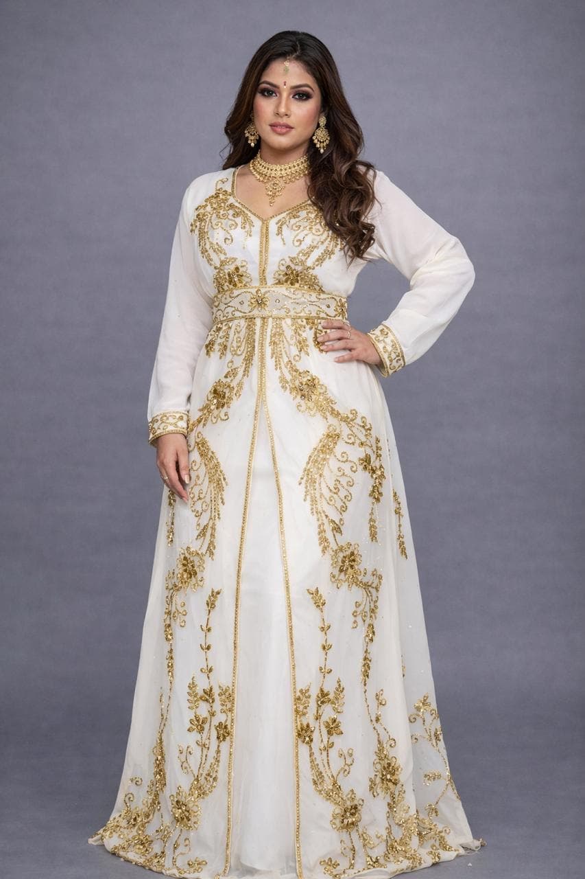 Luxury Handmade Beaded Kaftan Dress | Modest Elegant Maxi Gown Hand Embroidered Evening Wear