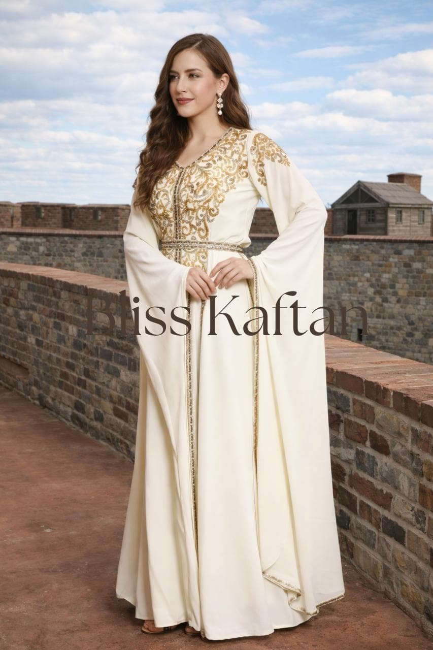 Ramadan Eid Beaded Kaftan Dress: Georgette Abaya with Hijab - image 4