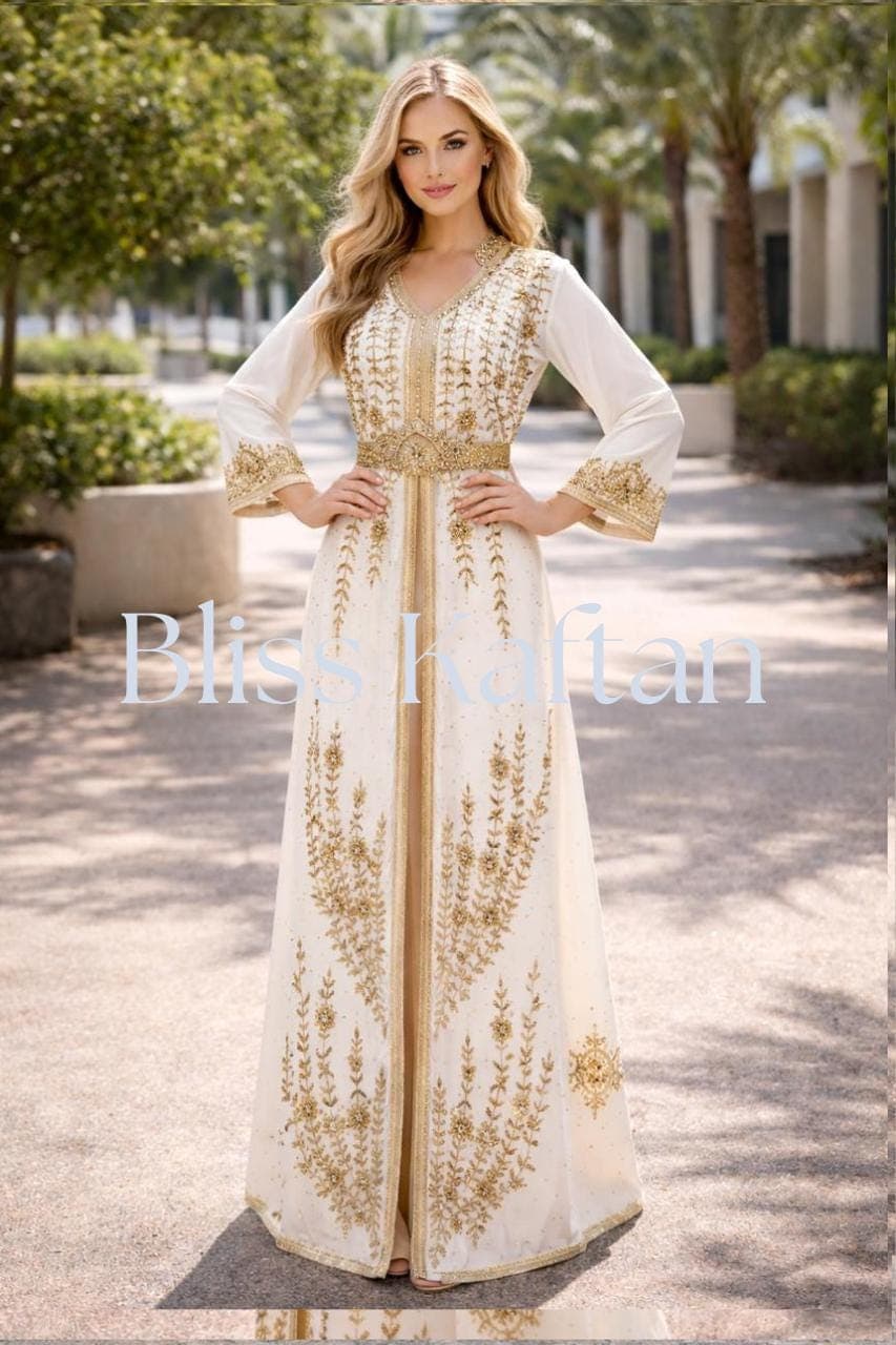 Handmade Beaded Kaftan Dress, Luxury Georgette Dubai Style - image 5