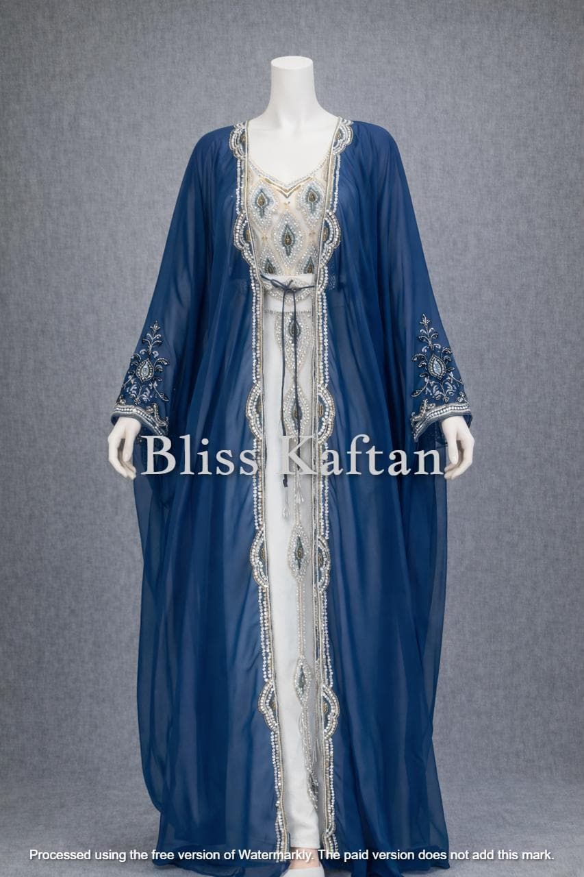 Beaded Georgette Abaya Kaftan – Flowing Arabic Maxi Dress with Hijab - image 3