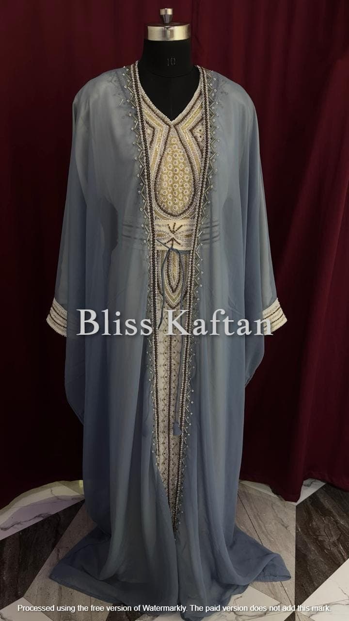 Handmade Beaded Kaftan Dress with Hijab, Luxury Arabic Abaya - image 5
