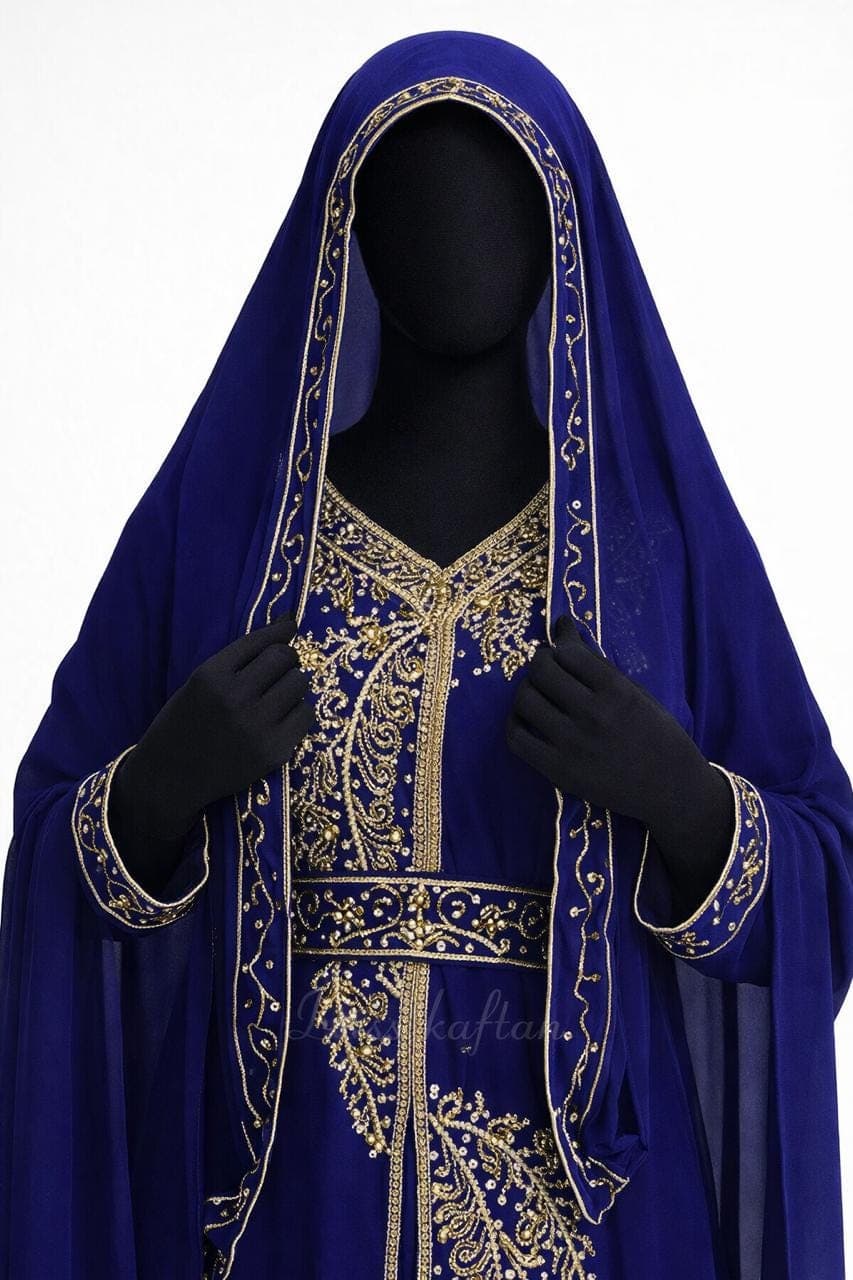 Handmade Beaded Kaftan: Georgette Abaya Dress with Hijab - image 3