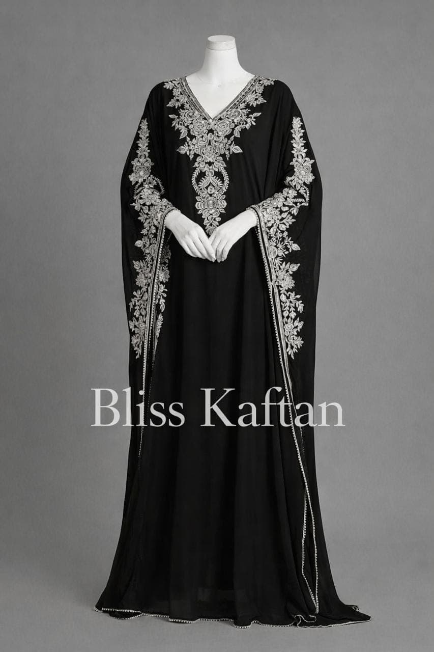 Handmade Beaded Moroccan Kaftan | Elegant Maxi Dress with Hijab