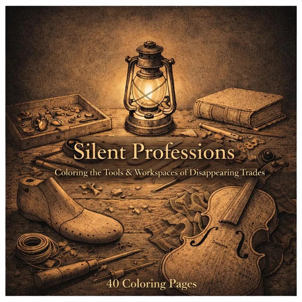 Vintage Trades Coloring Book for Adults | 40 Printable Pages | Watchmaker Bookbinder Craftsman Art | Slow Living Gift | PDF