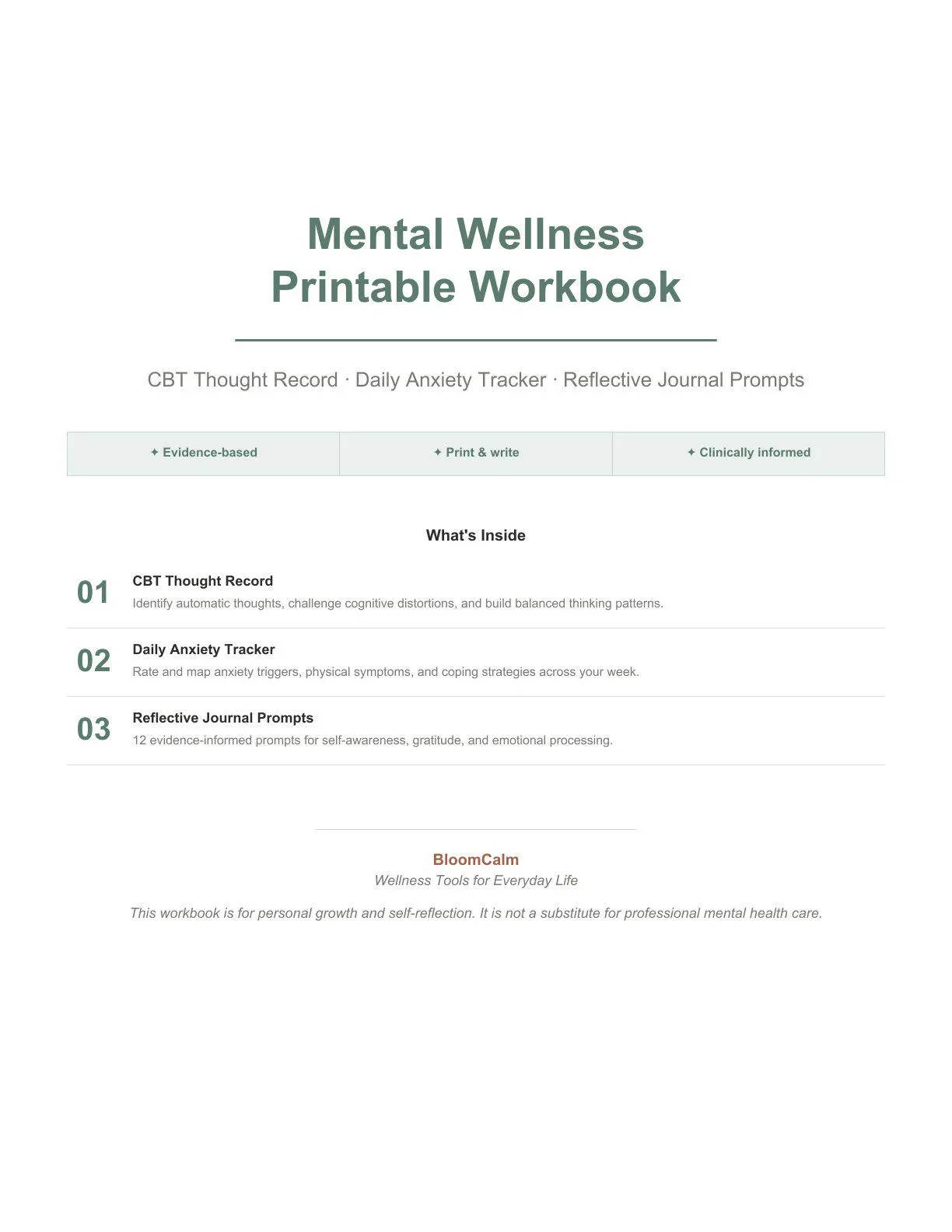 CBT Worksheets Printables| Anxiety Tracker & Journal Prompts | Mental Health Workbook Pdf | Therapy Tools |Thought Record | Instant Download - image 3