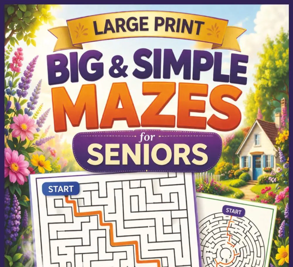 Printable Maze Book for Adults and Seniors | 100 Large Print Mazes | Rectangular & Circular Puzzles |Brain Games Gift | Instant download pdf
