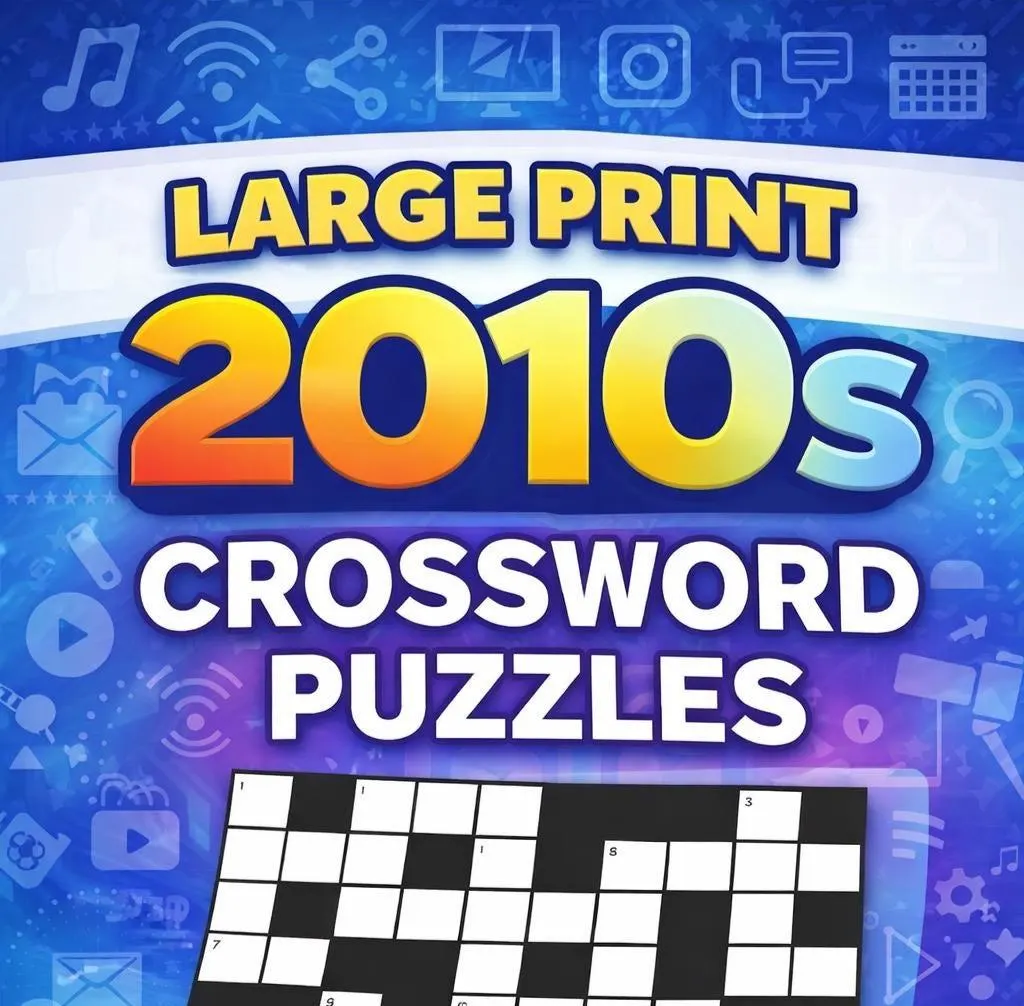 2010s Crossword Puzzle Printable – 60 Large Print Puzzles with Solutions – Nostalgia Brain Games for Adults & Seniors - Instant download